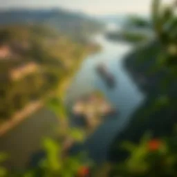 Aerial view of the Danube River winding through lush landscapes