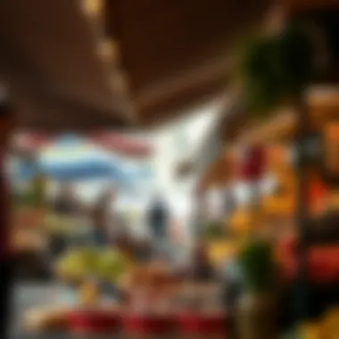 A vibrant market scene by the Danube, emphasizing local trade