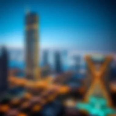 Night View of Davinci Tower Night view of Davinci Tower illuminated against the Dubai skyline