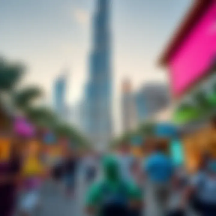 Vibrant community atmosphere surrounding Emirates Tower
