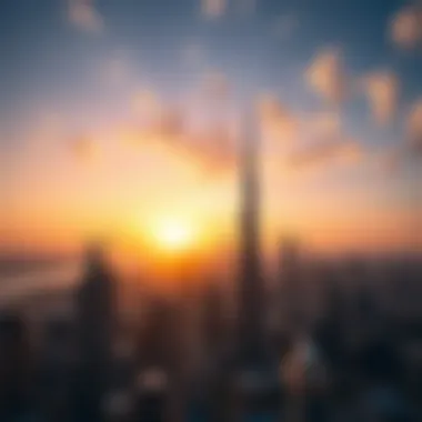 Aerial View of Dubai Skyline Aerial view of Dubai skyline at sunset