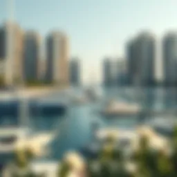 A panoramic view of Marina waterfront showcasing residential towers