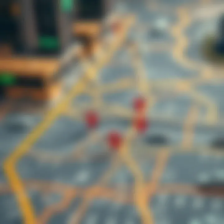 Map highlighting free parking locations in Dubai