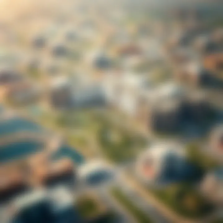An aerial shot of the urban development surrounding Ras Al Khor emphasizing its strategic location.