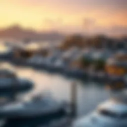 Panoramic view of West Side Marina showcasing luxurious waterfront properties